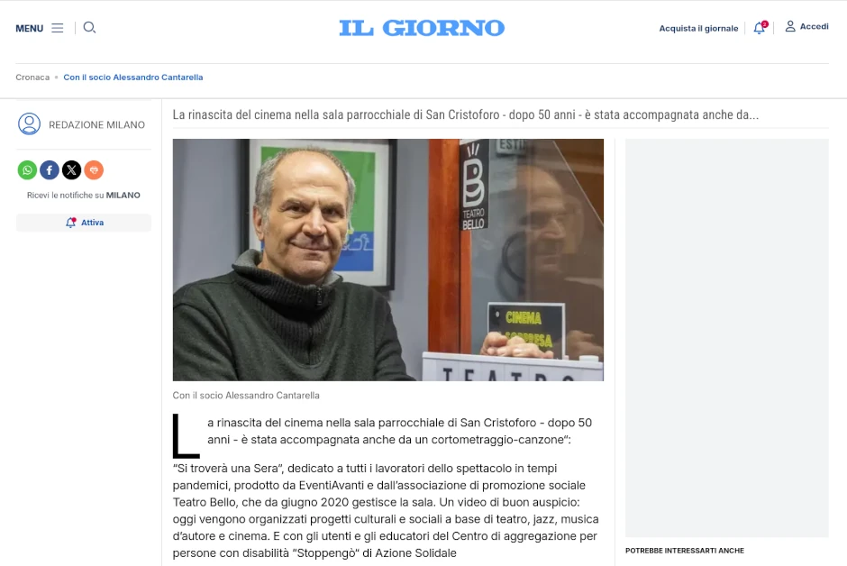 Articolo de Il Giorno sul Teatro Bello