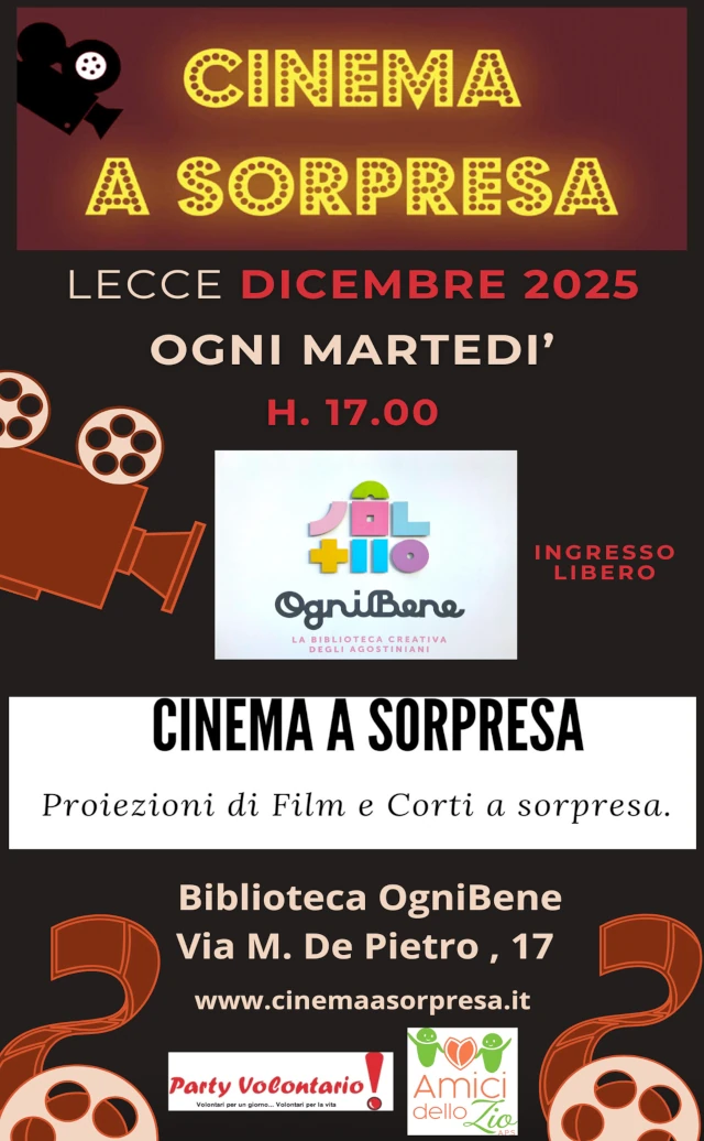 Locandina dell'evento 'Cinema a sorpresa', dicembre 2025 a Lecce
